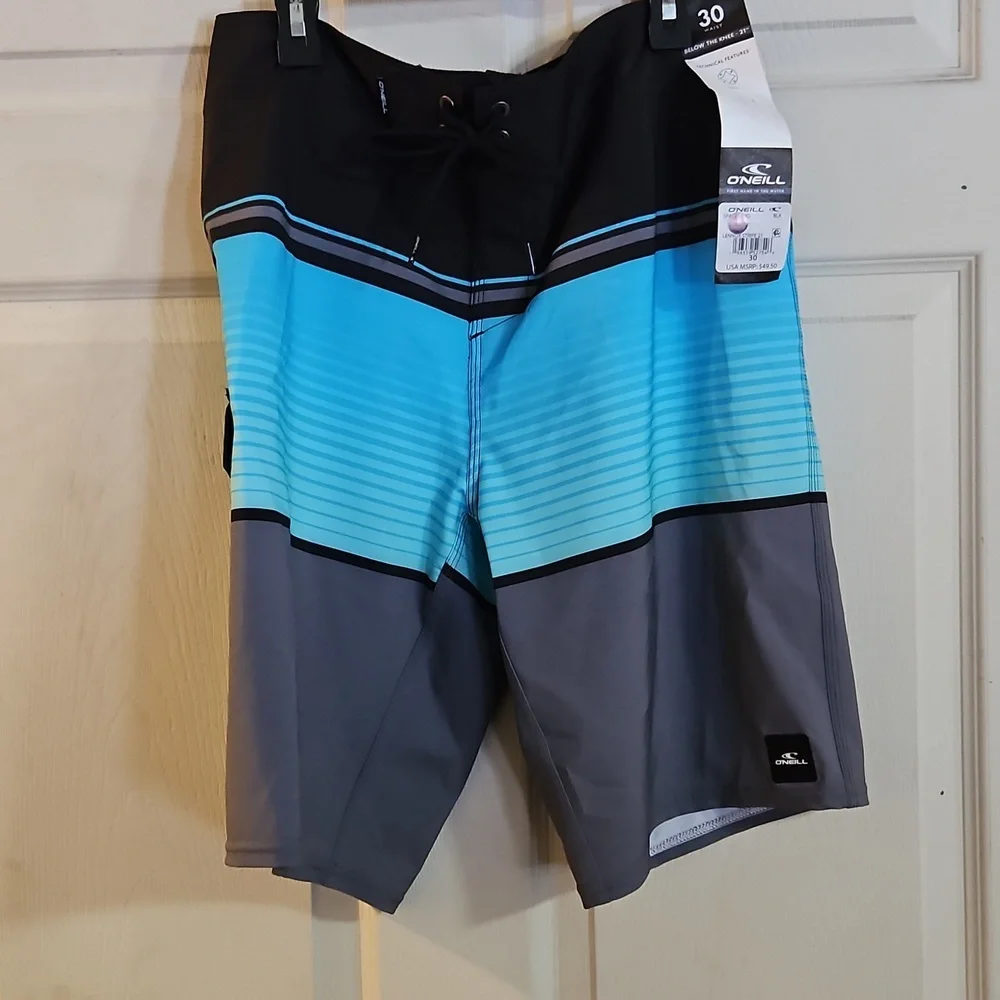 O'Neill Men's Lennox Stripe Quick-Drying 21 in. Boardshort: BLUE/GRAY NWT: SZ 30